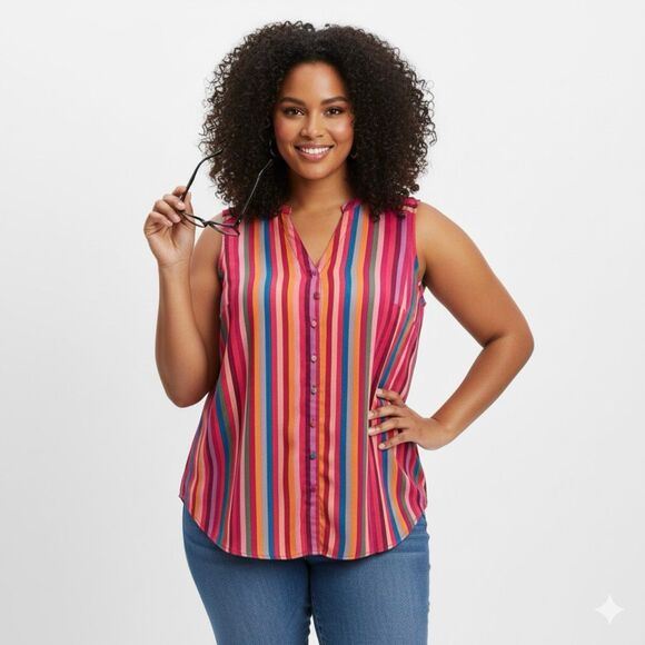 Torrid Multicolor Striped Button Front Sleeveless Blouse Size 2 - Picture 1 of 7